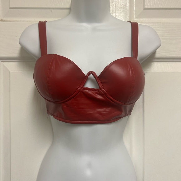 Roosevelt Maroon PU Leather Wired Bralette Top - Picture 7 of 8